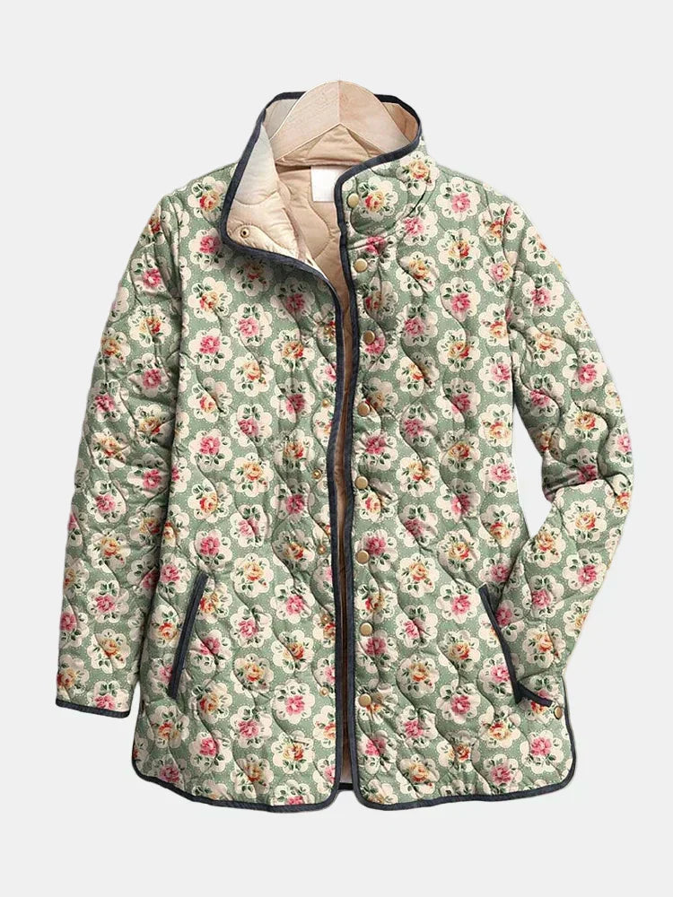Nina | Pikowana kurtka w stylu vintage z kwiatowym nadrukiem