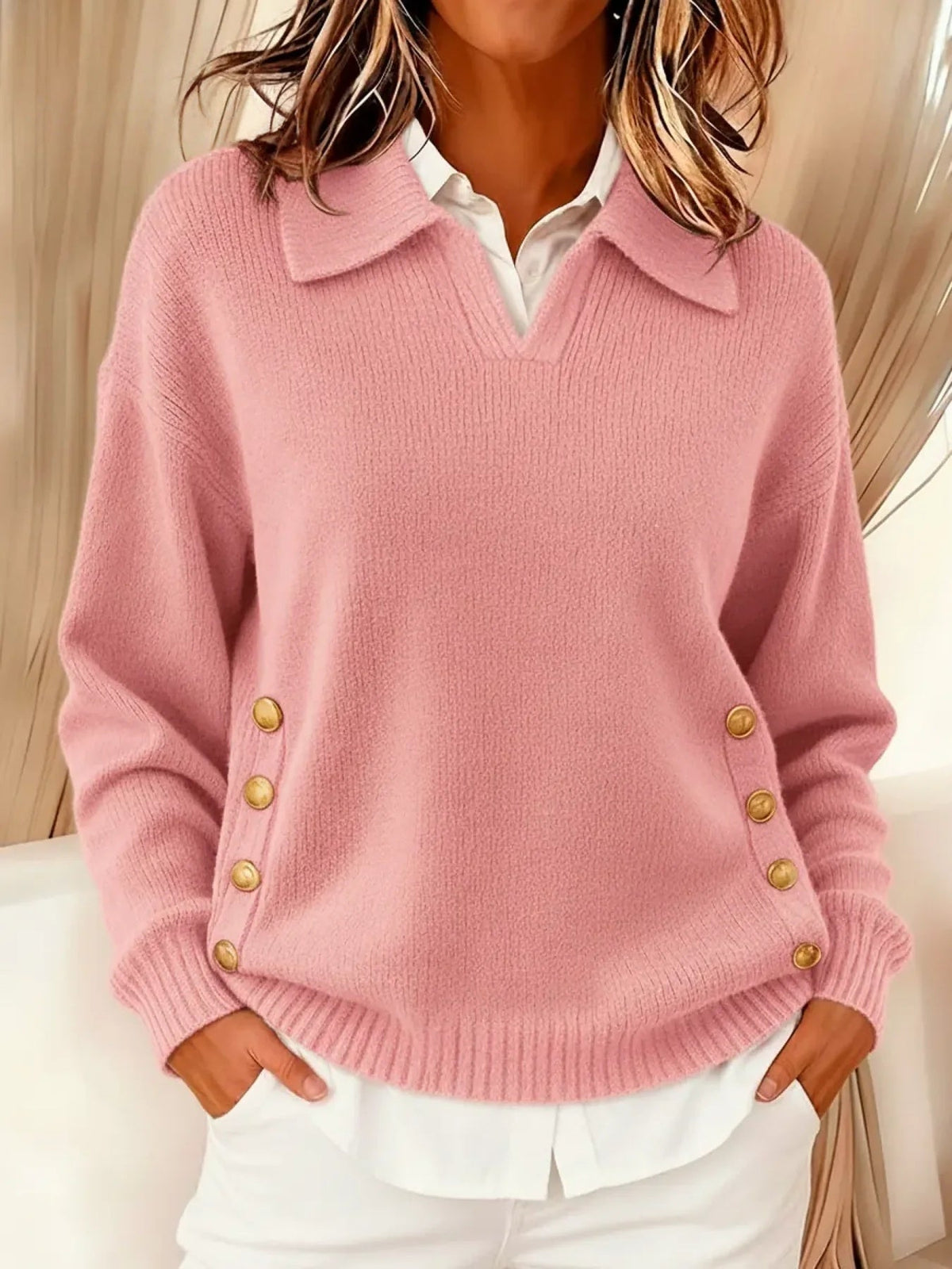 Emilia | Sweter z dekoltem V i z kołnierzykiem