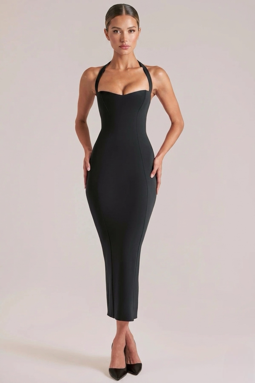 Wanda™ – Modelująca sukienka midi halter z dekoltem sweetheart