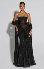 Edyta™ – Modelująca sukienka maxi z połyskującą siateczką