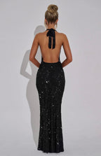 Roma™ – Cekinowa sukienka maxi z odkrytymi plecami