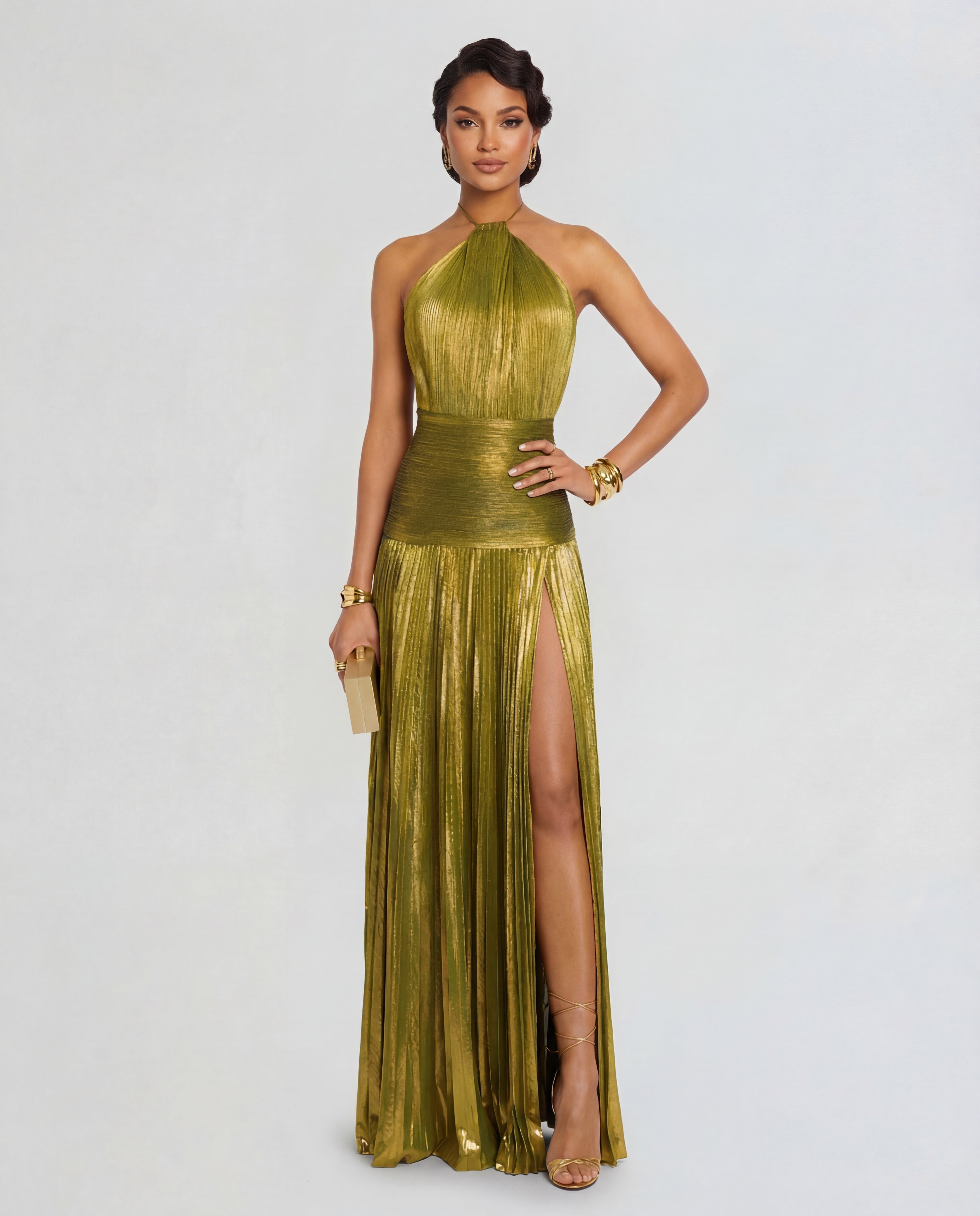 Kornelia™ – Metaliczna sukienka maxi wiązana na szyi