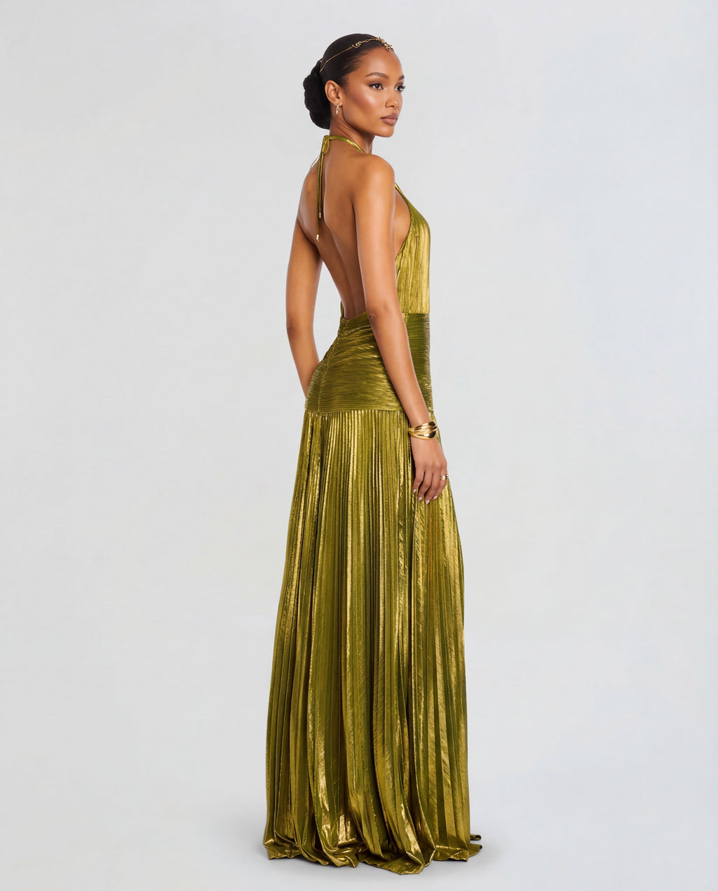 Kornelia™ – Metaliczna sukienka maxi wiązana na szyi