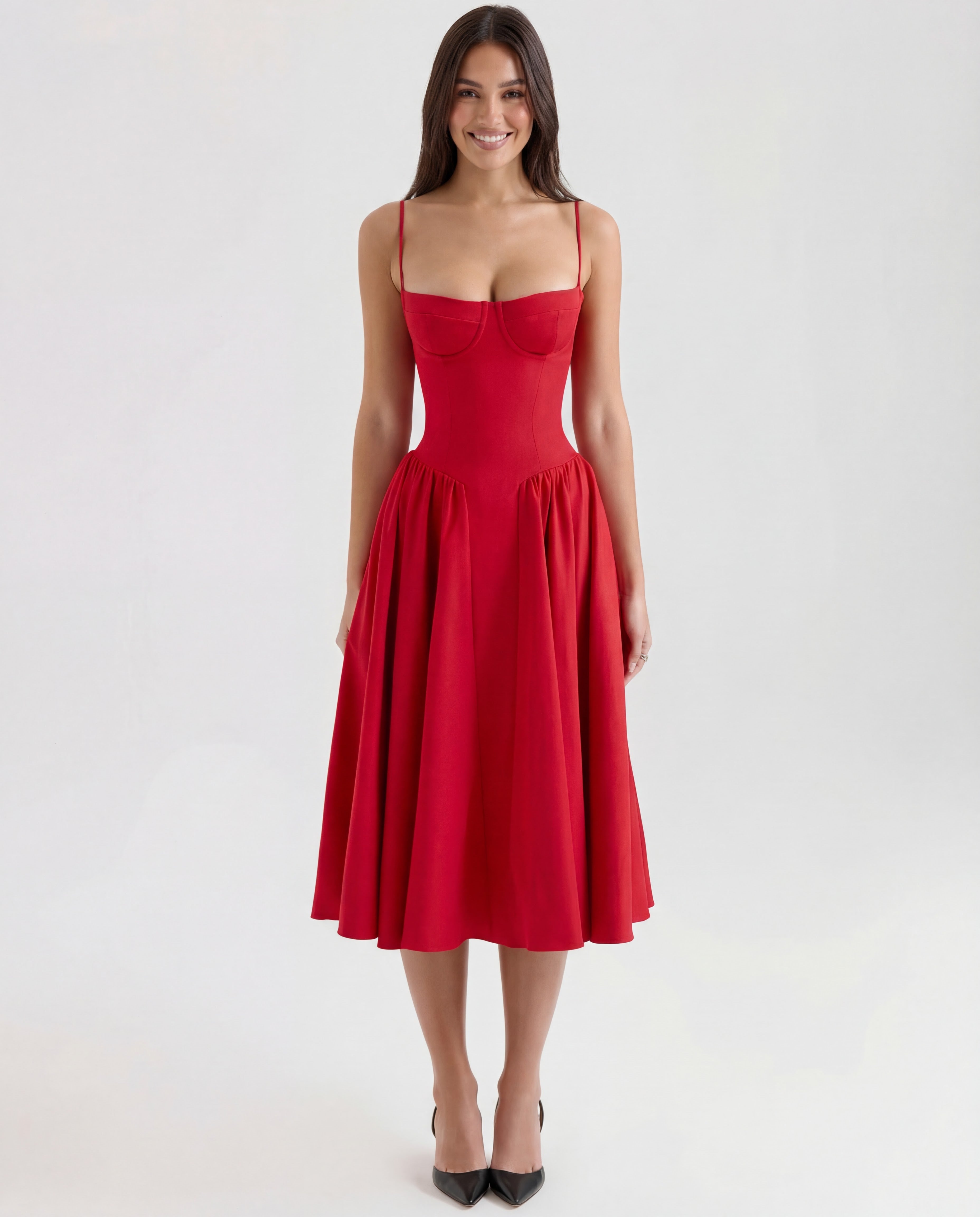 Karina™ – Gorsetowa sukienka midi z fiszbinami i dekoltem sweetheart