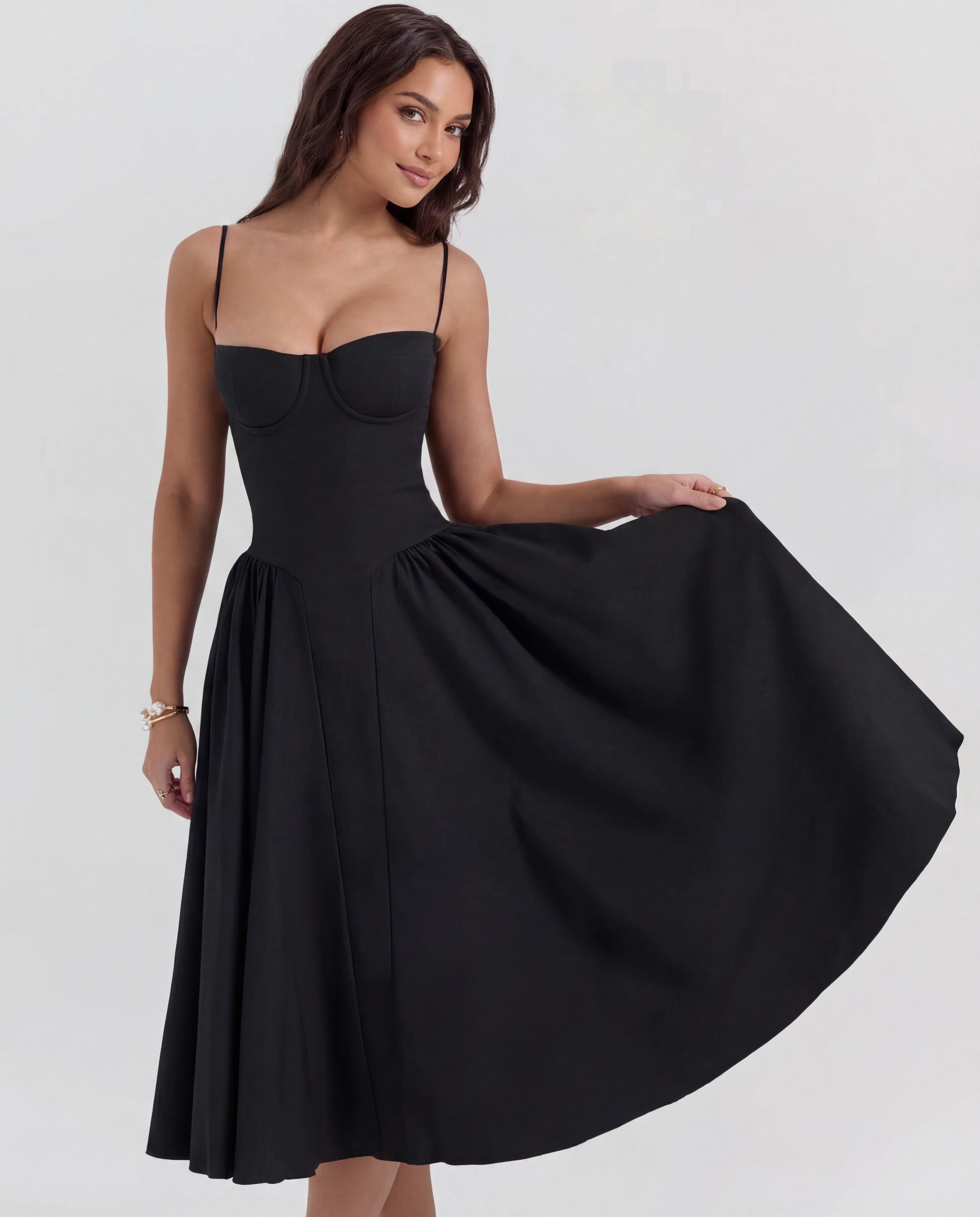 Karina™ – Gorsetowa sukienka midi z fiszbinami i dekoltem sweetheart
