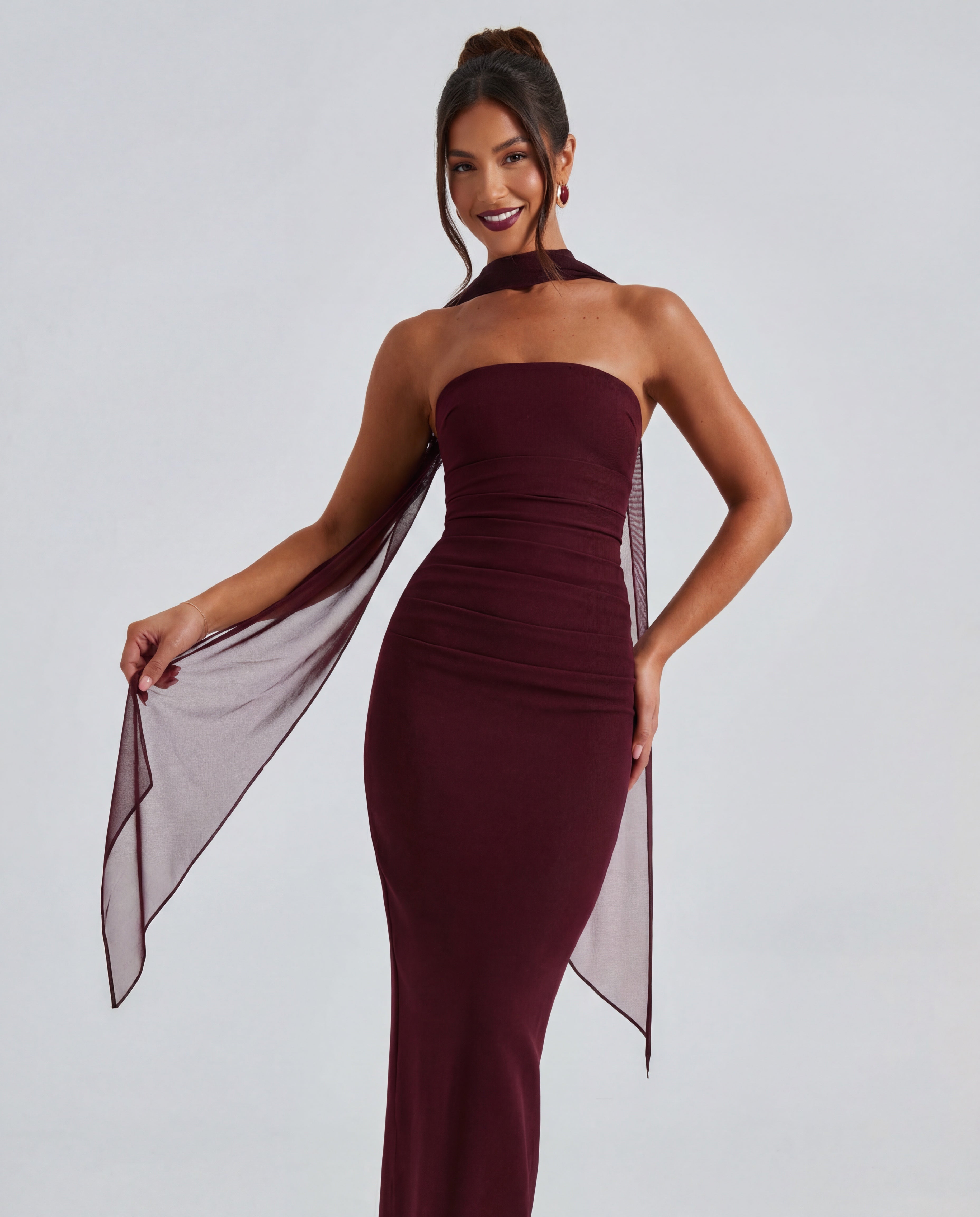 Roksana™ – Modelująca sukienka maxi bez ramiączek z odpinanym szalem