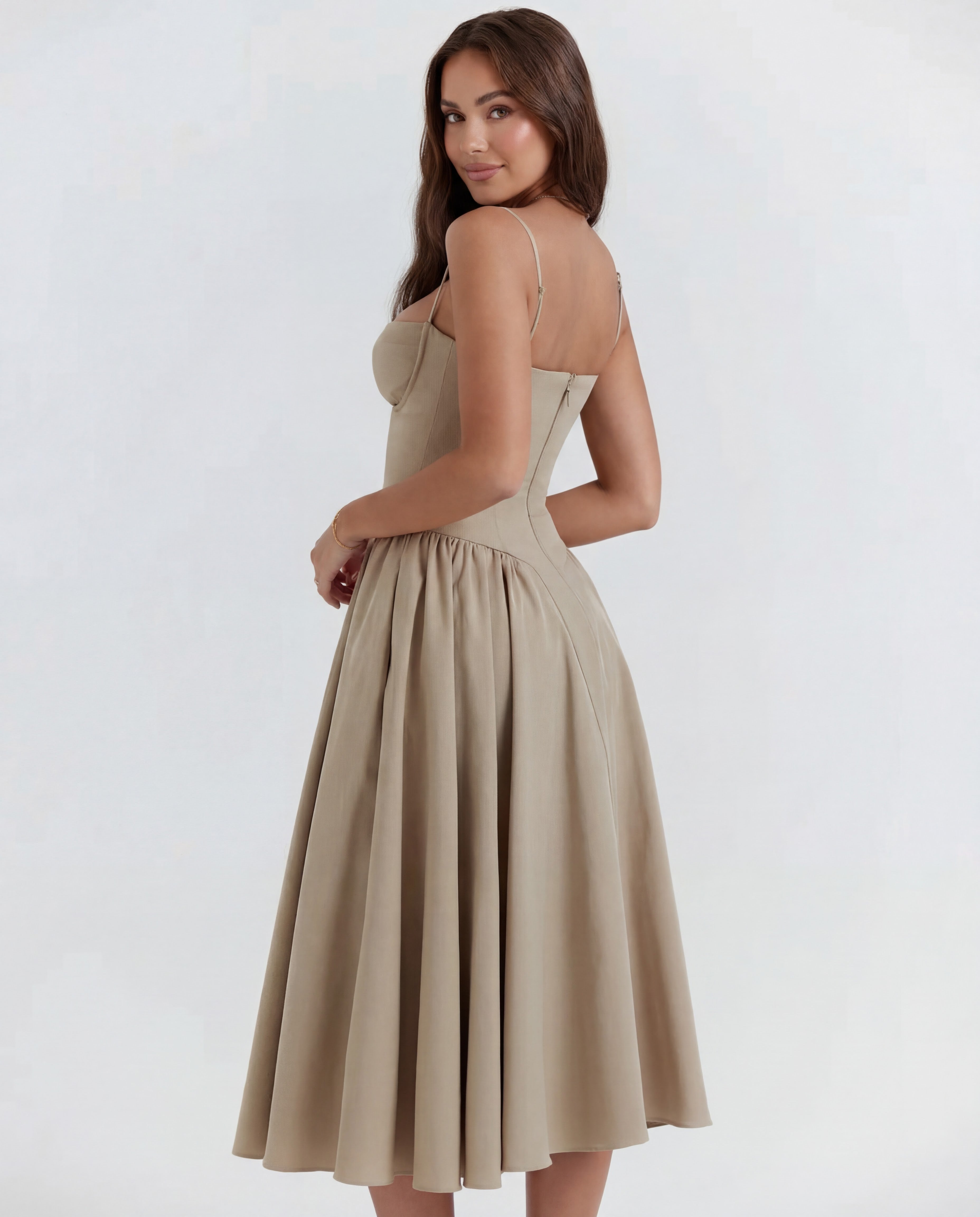 Karina™ – Gorsetowa sukienka midi z fiszbinami i dekoltem sweetheart