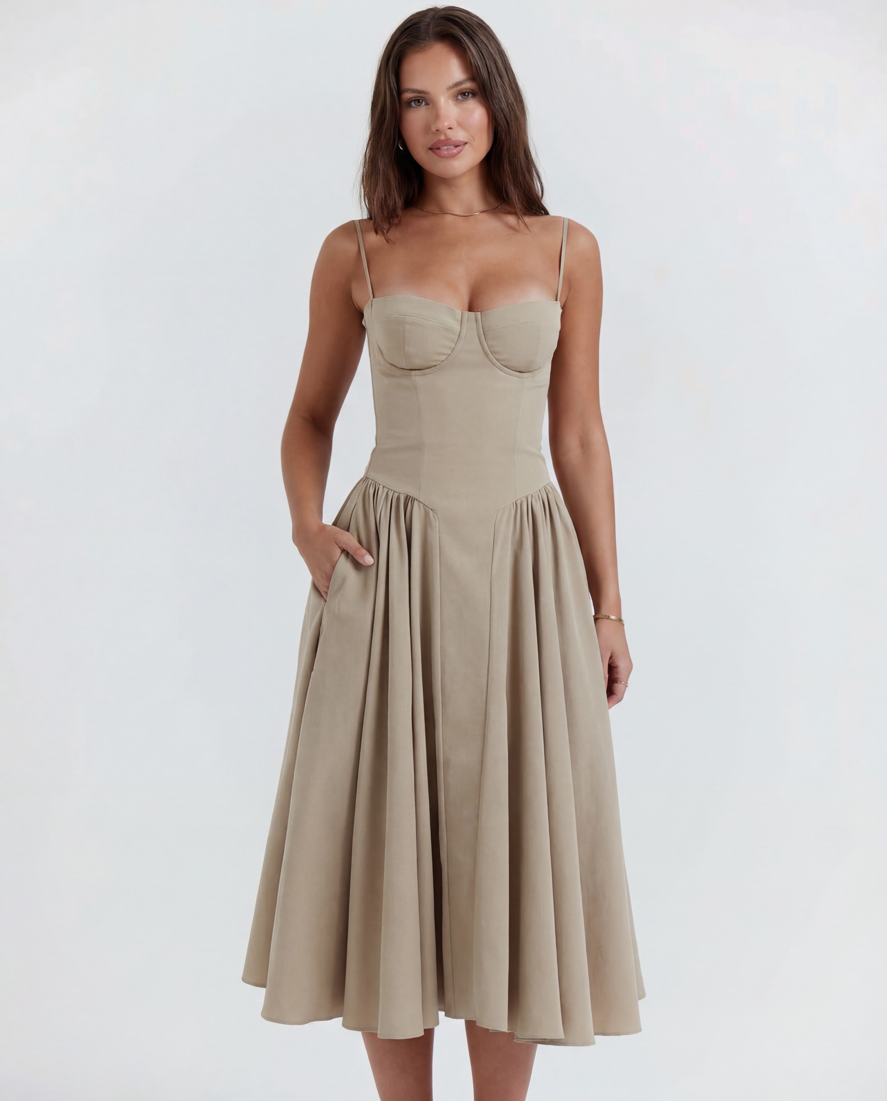 Karina™ – Gorsetowa sukienka midi z fiszbinami i dekoltem sweetheart