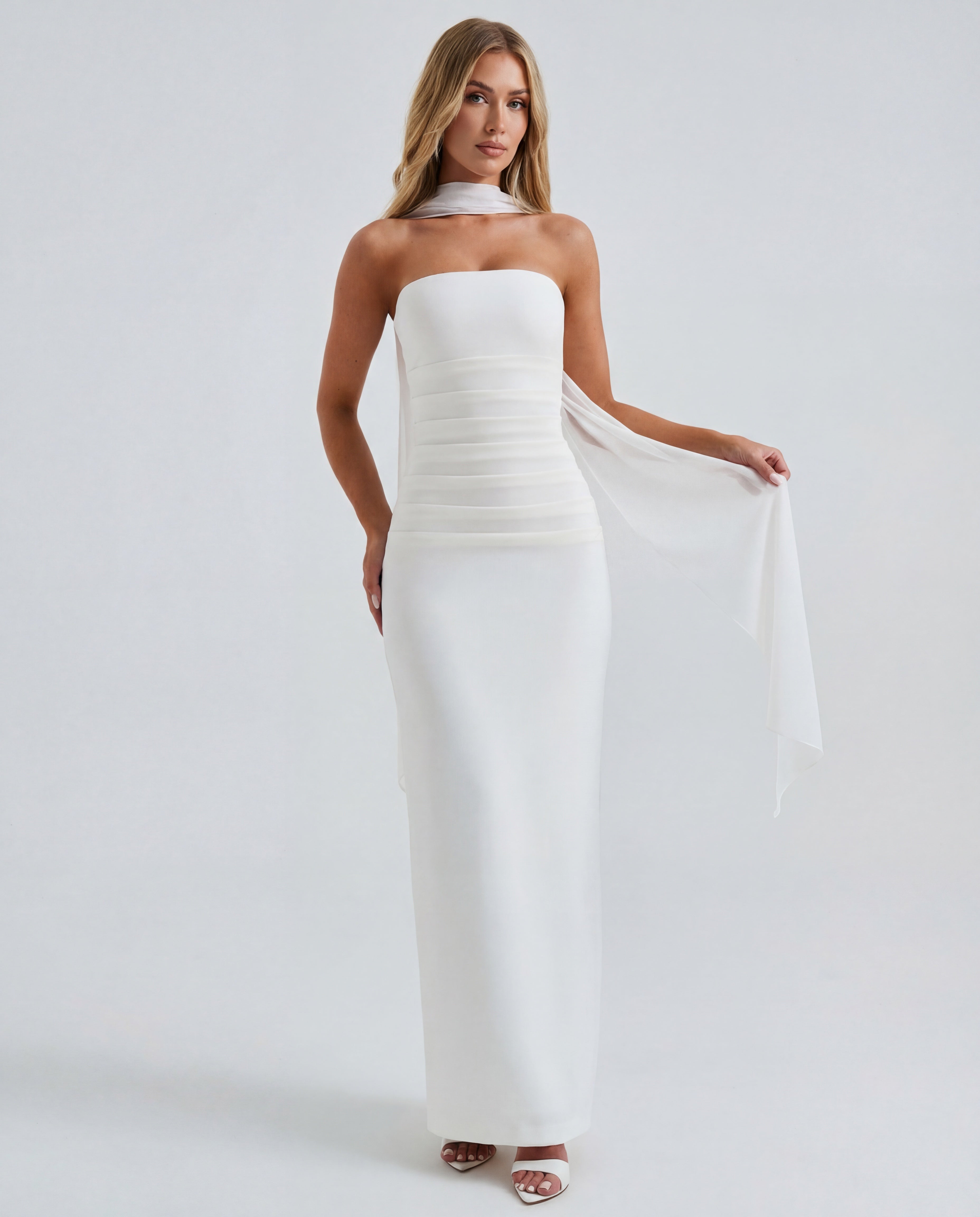 Roksana™ – Modelująca sukienka maxi bez ramiączek z odpinanym szalem
