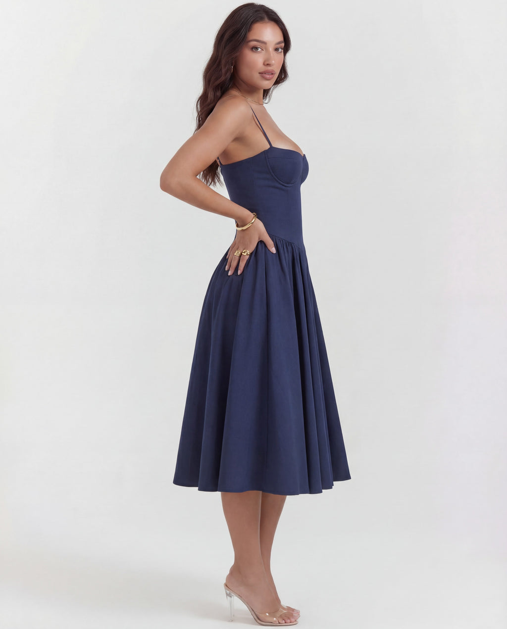 Karina™ – Gorsetowa sukienka midi z fiszbinami i dekoltem sweetheart