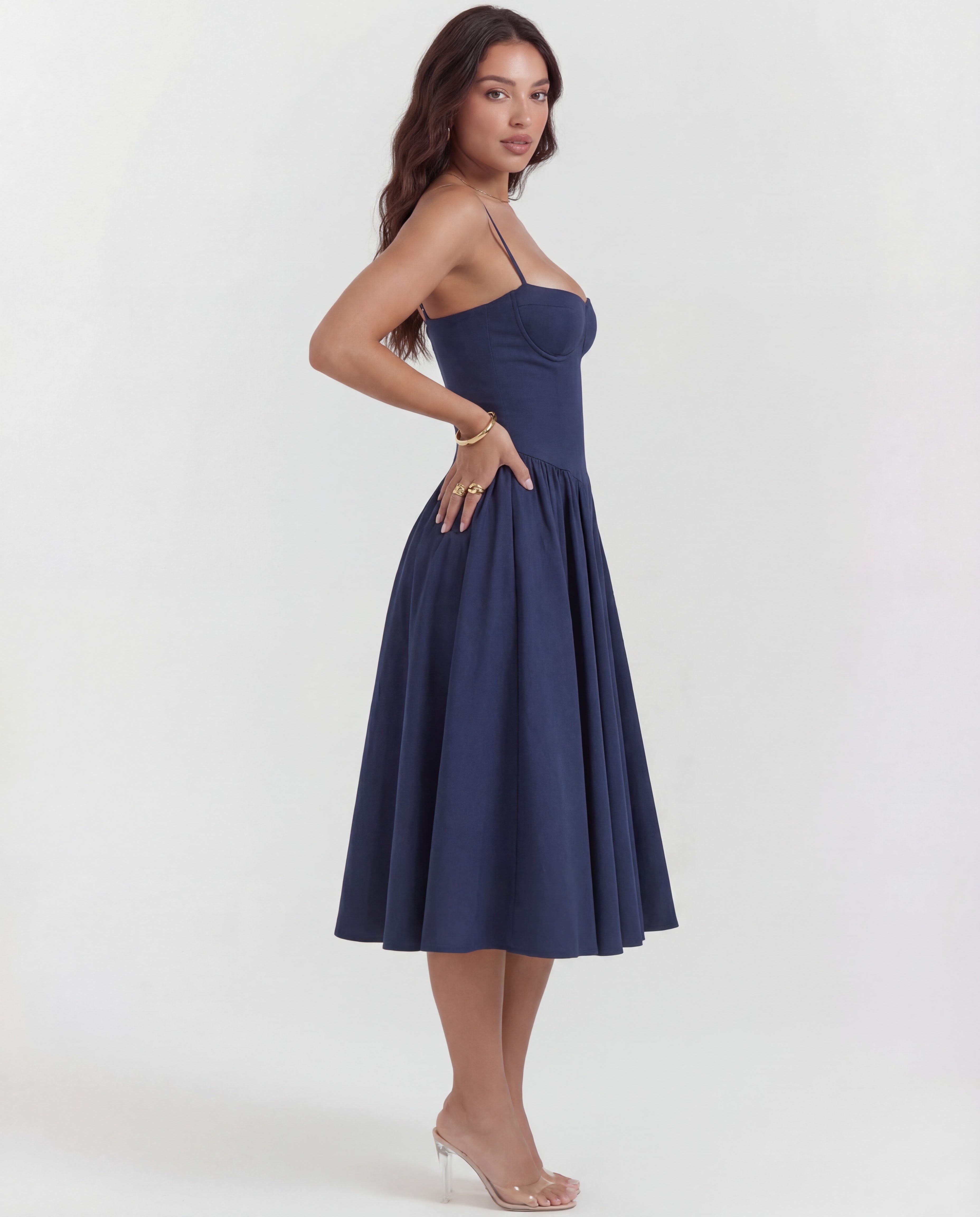 Karina™ – Gorsetowa sukienka midi z fiszbinami i dekoltem sweetheart