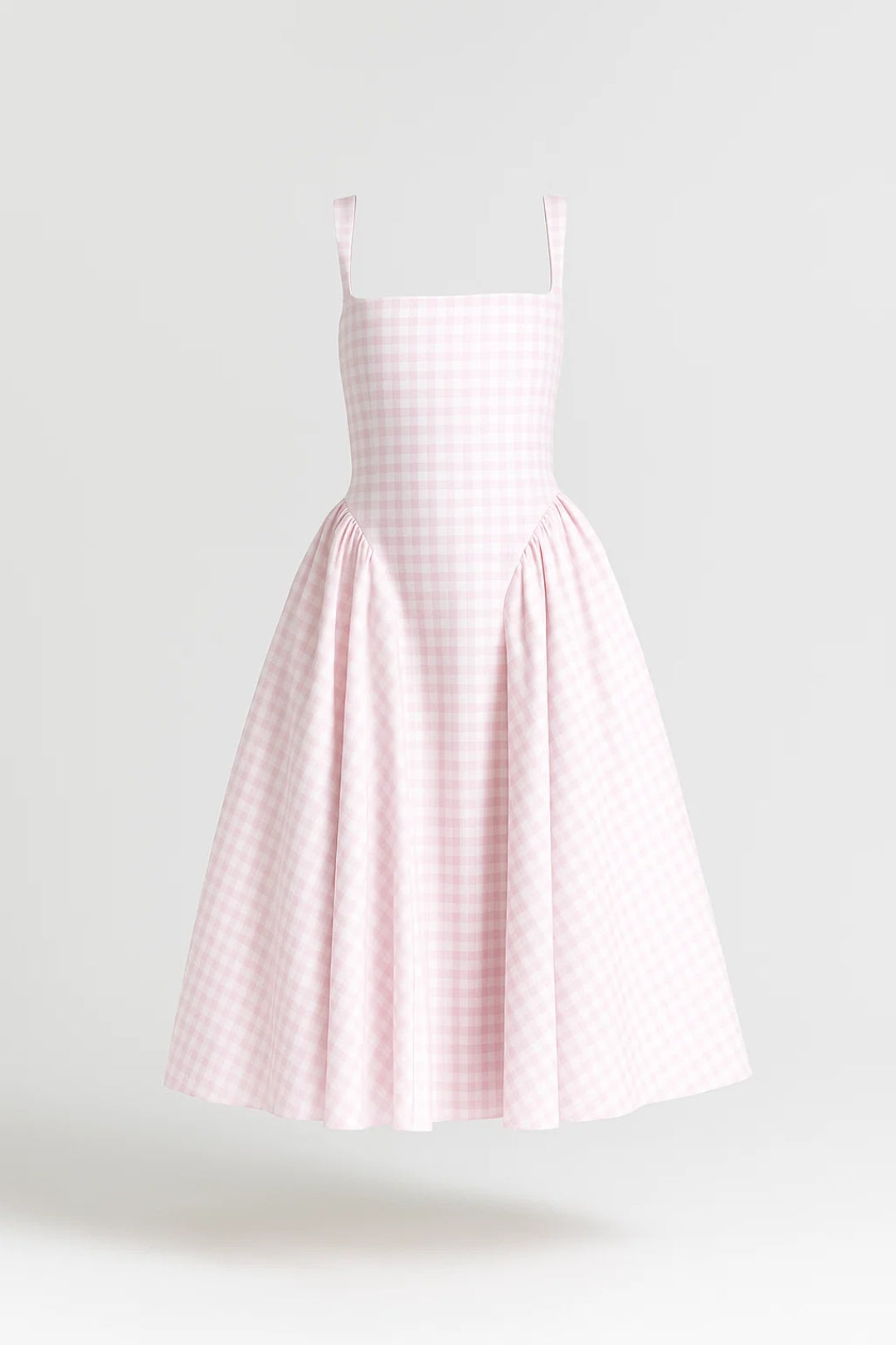 Natalia™ – Sukienka midi w kratę retro z kwadratowym dekoltem