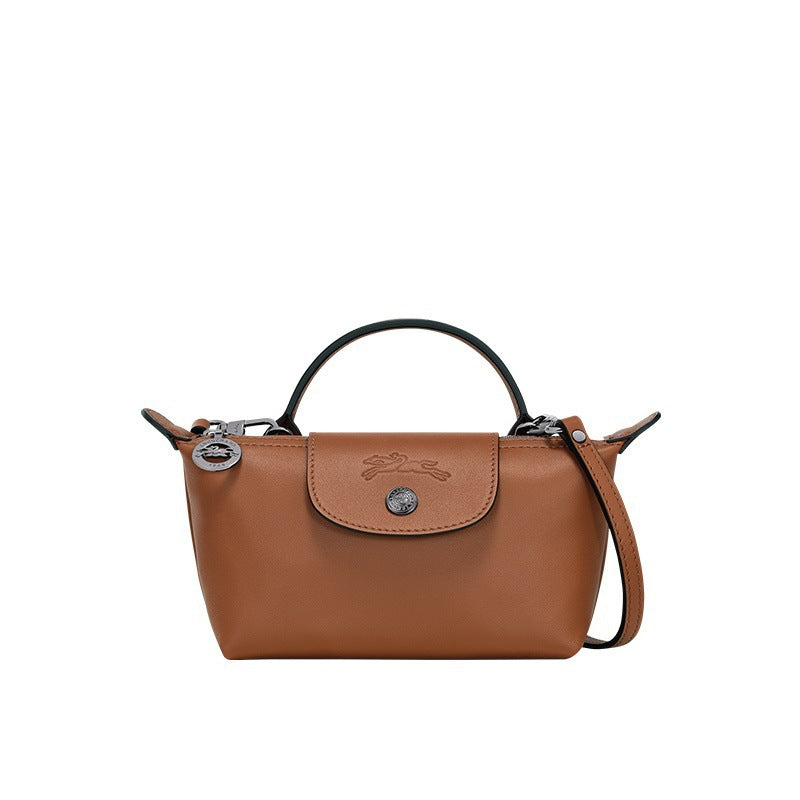 Mini skórzana torebka typu tote – brązowa