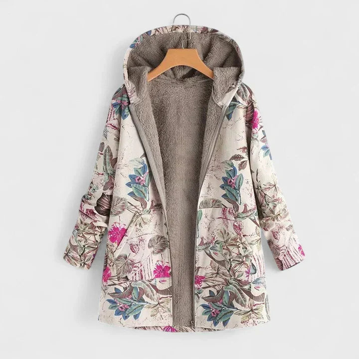 Zuzanna | Przytulna parka vintage – beżowy kwiat