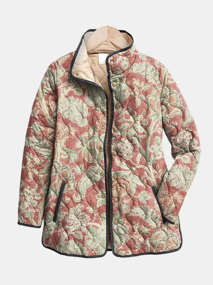 Małgorzata | Casualowa pikowana kurtka w stylu vintage w kwiaty