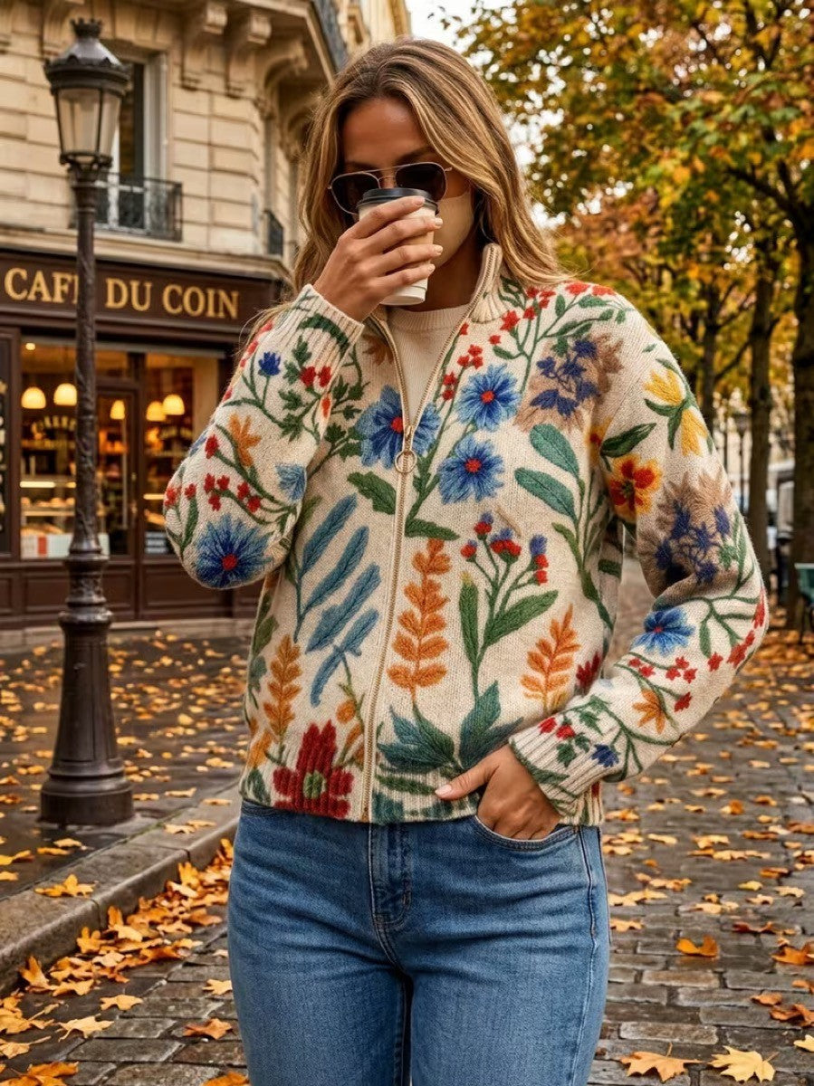 Magdalena | Kardigan z kwiatowym wzorem ogrodu botanicznego