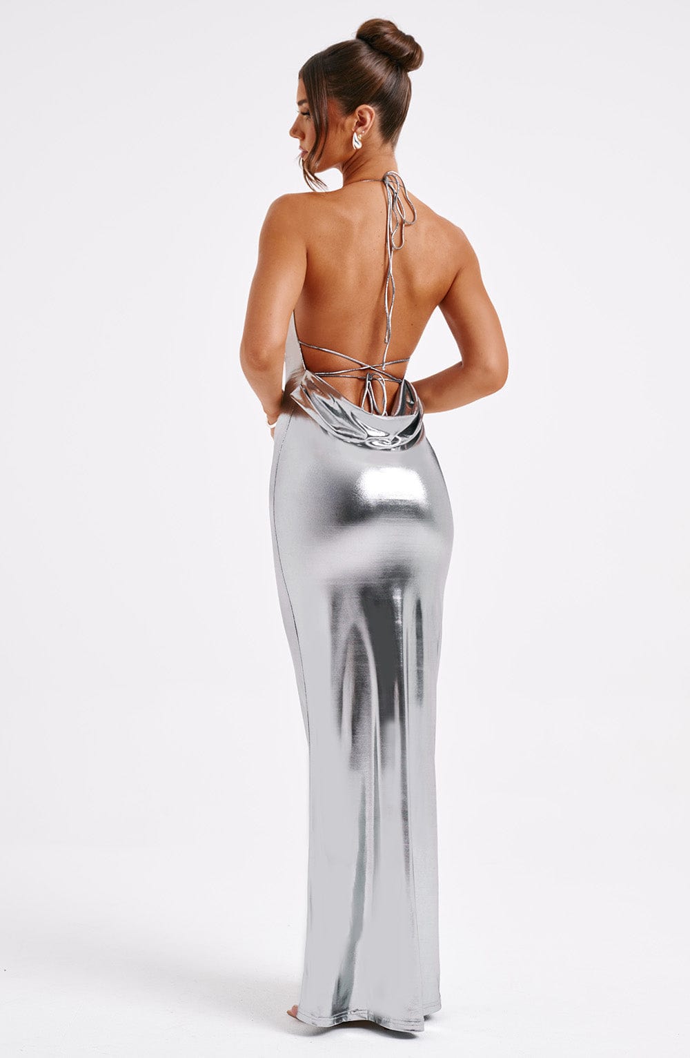 Alina™ – Metaliczna sukienka maxi bez pleców w odcieniu gunmetal
